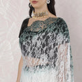 Off white, Bottle green Premium Pure French chantilly lace saree having stone work in Ombre design-D16387 Regal Fabrics