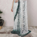 Off white, Bottle green Premium Pure French chantilly lace saree having stone work in Ombre design-D16387 Regal Fabrics