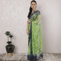 Kelly green, Navy blue Premium Pure French chantilly lace saree having stone work in Ombre design-D16389