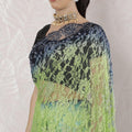 Kelly green, Navy blue Premium Pure French chantilly lace saree having stone work in Ombre design-D16389