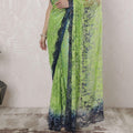 Kelly green, Navy blue Premium Pure French chantilly lace saree having stone work in Ombre design-D16389