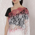 Off white, Crimson red Premium Pure French chantilly lace saree having stone work in Ombre design-D16391