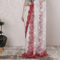 Off white, Crimson red Premium Pure French chantilly lace saree having stone work in Ombre design-D16391