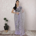Cloud grey, Light lilac Premium Pure French chantilly lace saree having stone work in Ombre design-D16396