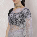 Cloud grey, Light lilac Premium Pure French chantilly lace saree having stone work in Ombre design-D16396