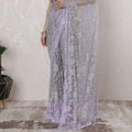 Cloud grey, Light lilac Premium Pure French chantilly lace saree having stone work in Ombre design-D16396