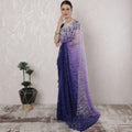 Light Lilac to royal blue Premium pure French chantilly lace saree in Ombre design-D16400