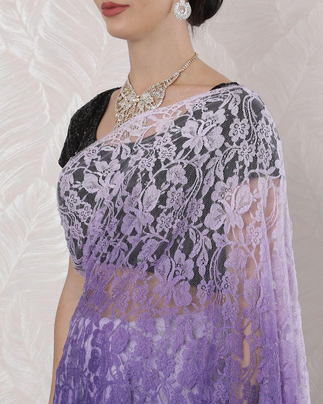 Light Lilac to royal blue Premium pure French chantilly lace saree in Ombre design-D16400