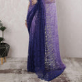 Light Lilac to royal blue Premium pure French chantilly lace saree in Ombre design-D16400