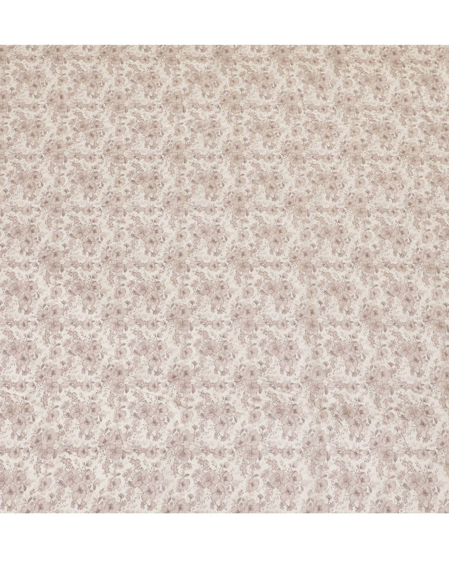 Cream synthetic blended cotton fabric with pale brown print in floral design-D16403