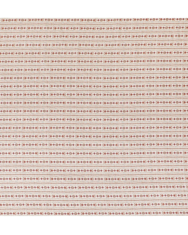 Cream synthetic blended cotton fabric with brown and brick red print in floral design-D16405