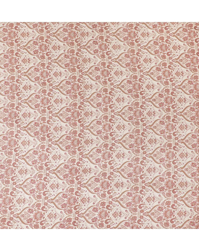 Cream synthetic blended cotton fabric with brown and brick red print in floral design-D16407 Regal Fabrics
