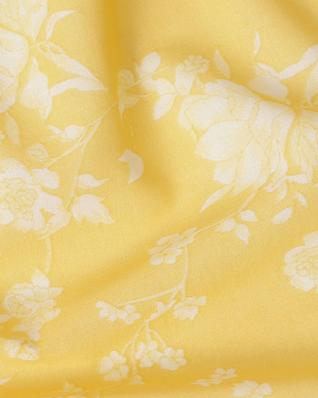 Yellow cotton voile fabric with off white print in floral design-D16412 Regal Fabrics