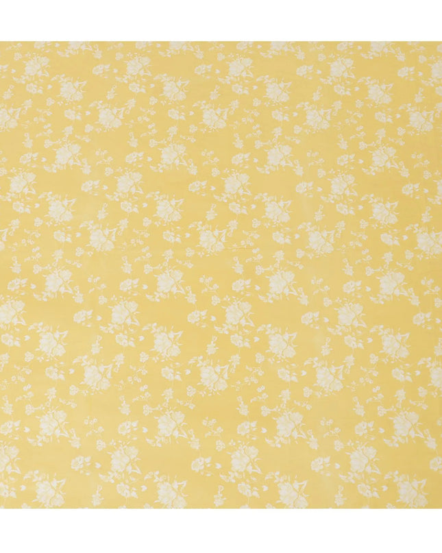 Yellow cotton voile fabric with off white print in floral design-D16412 Regal Fabrics