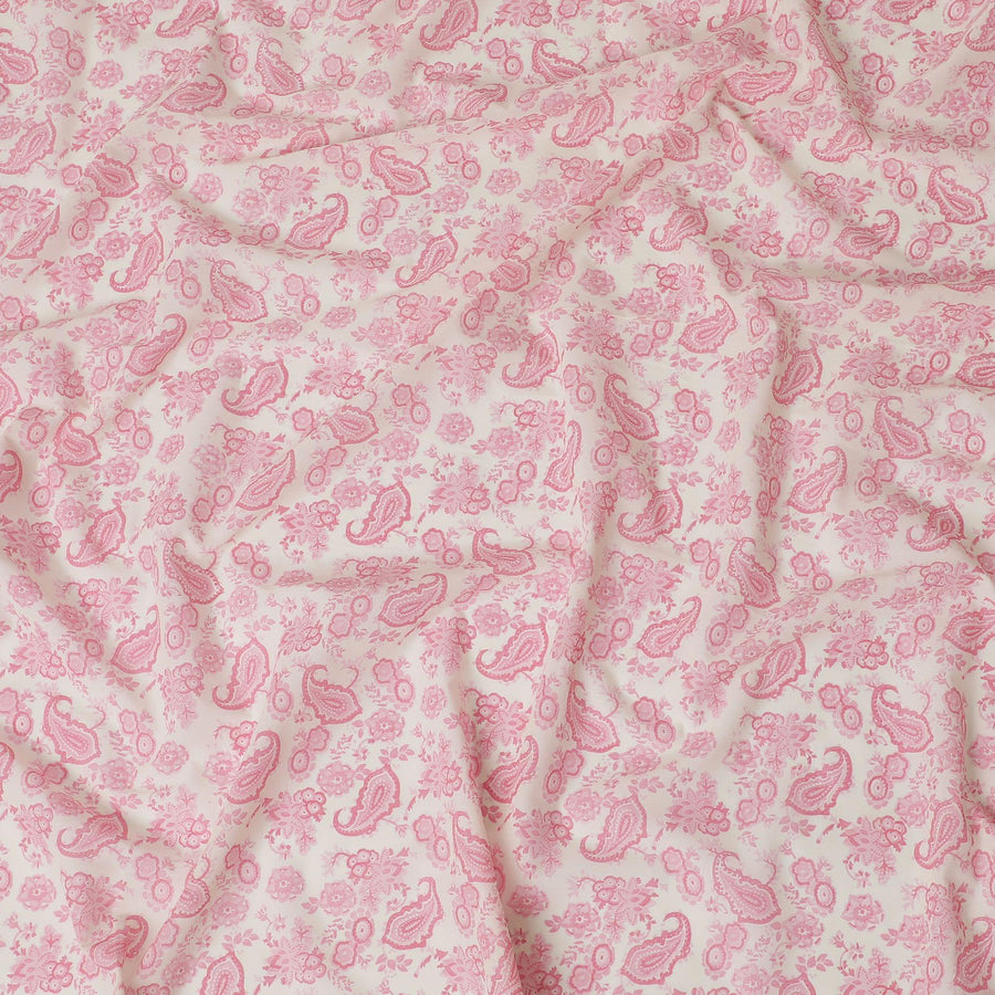 قماش فوال قطني كريمي مع طباعة وردية صغيرة بتصميم بيزلي-D16413