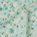 Light sea green cotton voile fabric with cream and turquoise green print in floral design-D16414