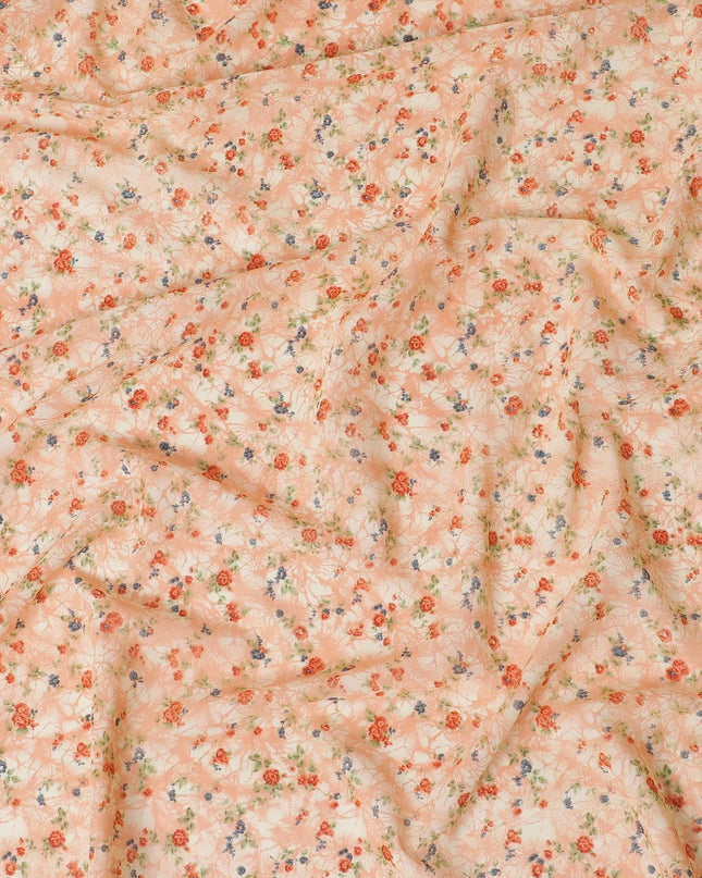 Peach cotton voile fabric with multicolor print in floral design-D16415 Regal Fabrics