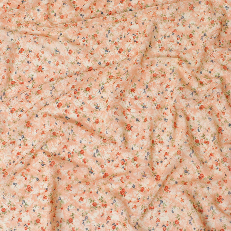 Peach cotton voile fabric with multicolor print in floral design-D16415