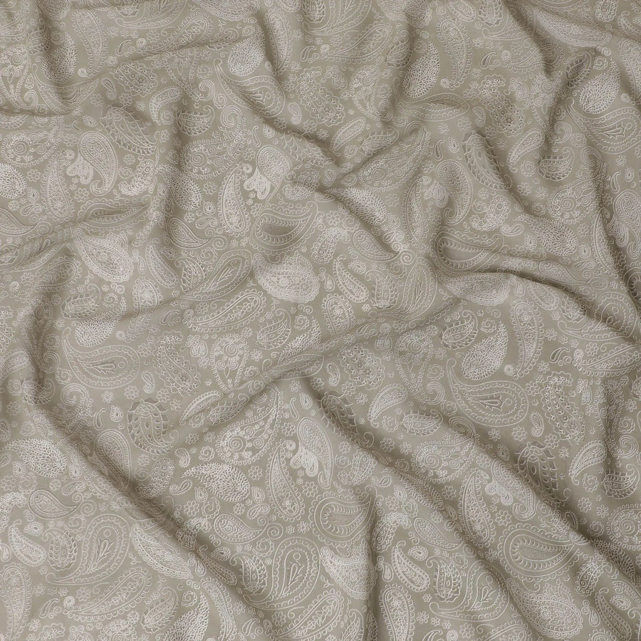 Mink grey cotton voile fabric with off white print in paisley design-D16416 Regal Fabrics