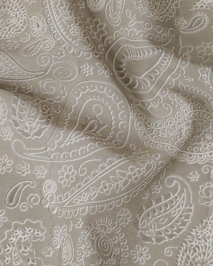 Mink grey cotton voile fabric with off white print in paisley design-D16416