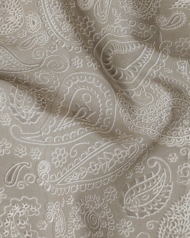 Mink grey cotton voile fabric with off white print in paisley design-D16416 Regal Fabrics