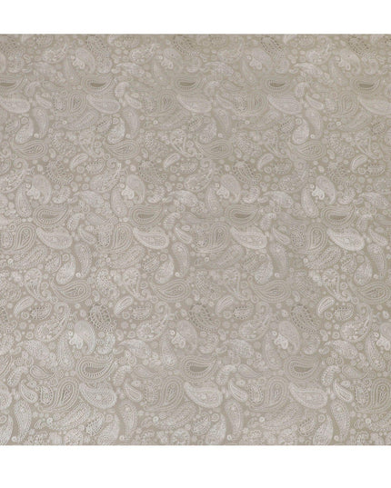 Mink grey cotton voile fabric with off white print in paisley design-D16416