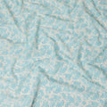 Off white cotton voile fabric with baby blue print in paisley design-D16417