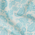 Off white cotton voile fabric with baby blue print in paisley design-D16417