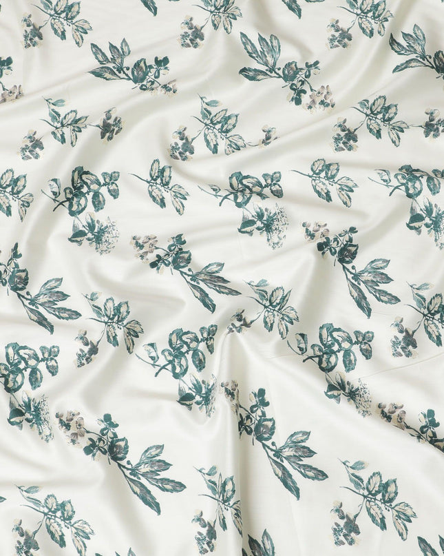 قماش ساتان قطني كريمي مع طباعة زجاجة باللونين الأخضر والذهبي بتصميم الأزهار-D16419