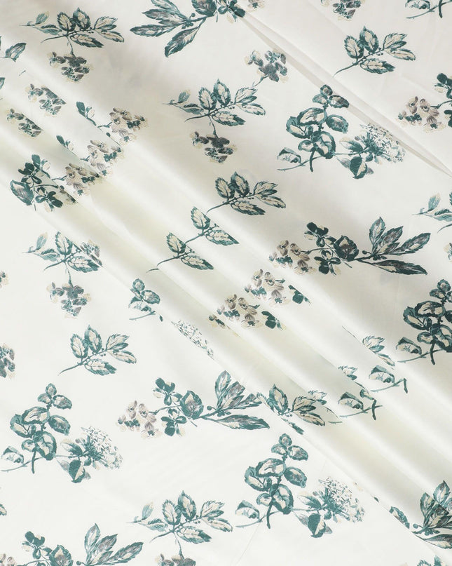 قماش ساتان قطني كريمي مع طباعة زجاجة باللونين الأخضر والذهبي بتصميم الأزهار-D16419