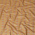 Mustard synthetic silk fabric with same tone embroidery having multicolor print and sequins in stripe design-D16422 Regal Fabrics