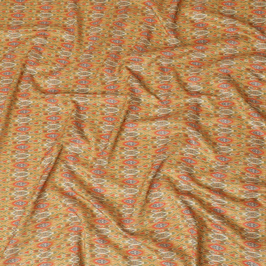 Mustard synthetic silk fabric with same tone embroidery having multicolor print and sequins in stripe design-D16422 Regal Fabrics