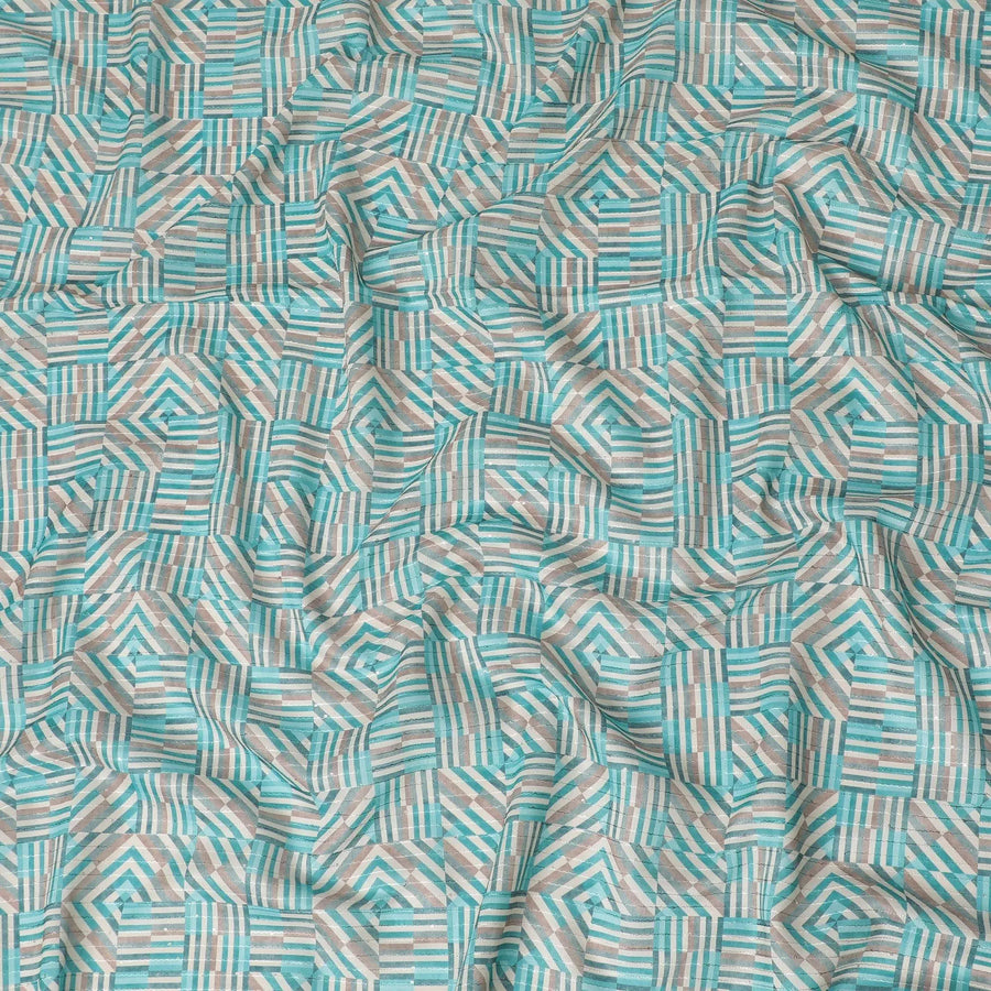 Multicolor synthetic silk fabric with same tone embroidery having sequins in stripe design-D16423 Regal Fabrics
