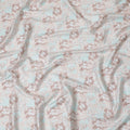 Electric blue cotton satin fabric with pale brown, brown and off white print in floral design-D16769