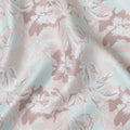 Electric blue cotton satin fabric with pale brown, brown and off white print in floral design-D16769