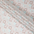 Electric blue cotton satin fabric with pale brown, brown and off white print in floral design-D16769