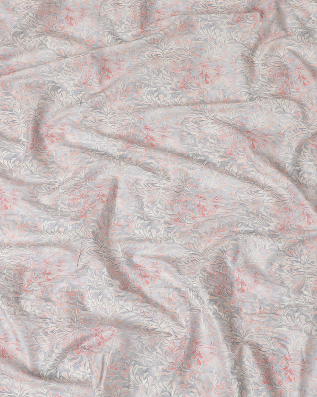 Grey cotton satin fabric with multicolor print in abstract design-D16771