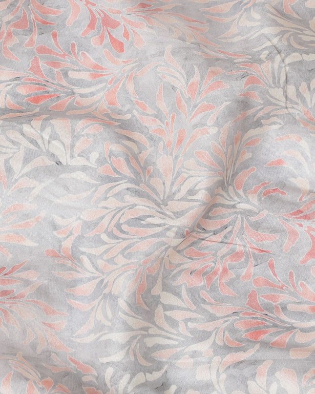 Grey cotton satin fabric with multicolor print in abstract design-D16771