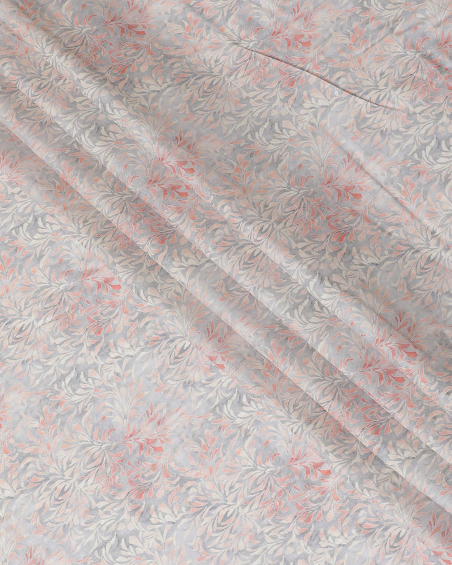 Grey cotton satin fabric with multicolor print in abstract design-D16771