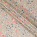 Latte beige cotton satin fabric with multicolor print in floral design-D16776