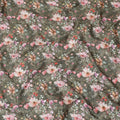 Dark olive cotton satin fabric with multicolor print in floral design-D16778 Regal Fabrics