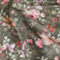 Dark olive cotton satin fabric with multicolor print in floral design-D16778 Regal Fabrics
