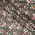Dark olive cotton satin fabric with multicolor print in floral design-D16778 Regal Fabrics