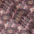 Brown cotton satin fabric with multicolor print in floral design-D16779