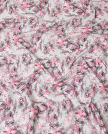 قماش ساتان قطني أخضر لوريل مع طباعة متعددة الألوان بتصميم زهور-D16789