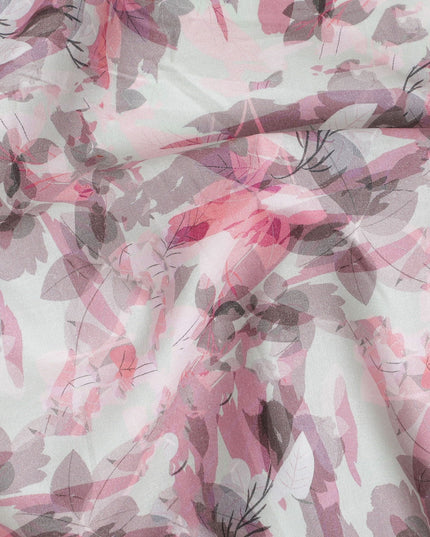 قماش ساتان قطني أخضر لوريل مع طباعة متعددة الألوان بتصميم زهور-D16789