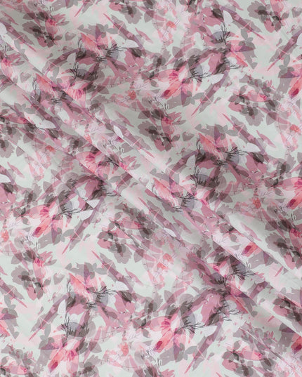 قماش ساتان قطني أخضر لوريل مع طباعة متعددة الألوان بتصميم زهور-D16789