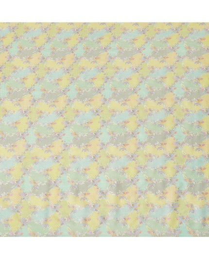 Multicolor Premium pure cotton silk fabric with same tone embrodiery in floral design-D16859