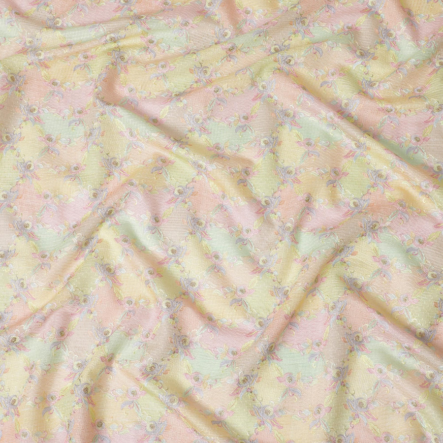 Multicolor Premium pure cotton silk fabric with same tone embrodiery in floral design-D16860