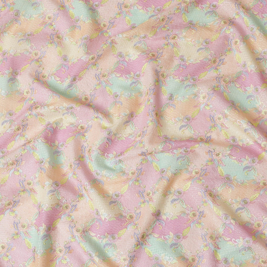 نسيج حريري من القطن الخالص متعدد الألوان مع تطريز بنفس اللون بتصميم الأزهار-D16861